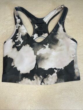 Sage Collective Black & White Tie-Dye Racerback Workout Crop Top Women Small
